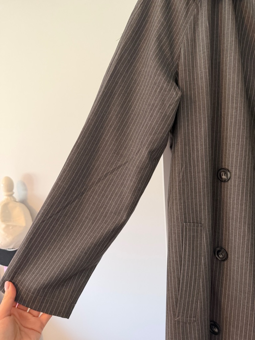Avec Les Filles Gray Pinstripe Trench Coat - Picture 4 of 8